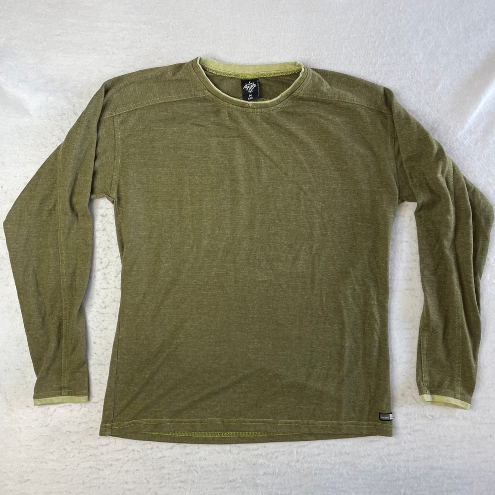 Prana Long Sleeve T-Shirt Mens Medium Green Hemp Blend Crew Neck VTG